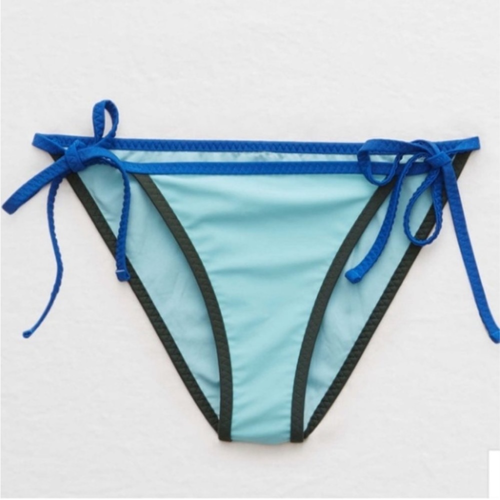 aerie Blue & Black Contrast Tie-Side Bikini Bottoms